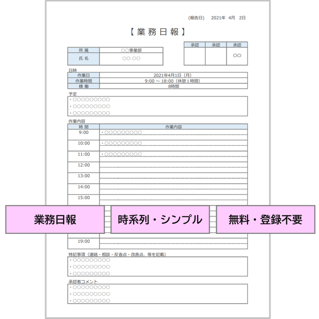 【業務日報】無料Excelテンプレート｜タイムテーブル形式・承認あり・サクサク書けるノウハウ付き