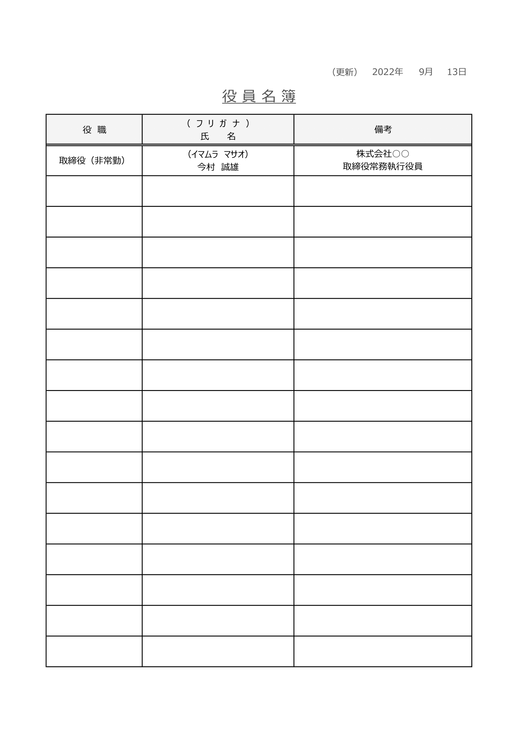 役員名簿（Excel・A4タテ・掲示用・住所欄なし）